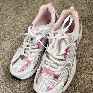 New Balance Girls White and Pink Athletic Sneakers